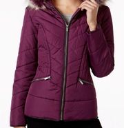 Celebrity Pink Puffer Coat with Faux Fur Hood Purple Small Princess taper fit