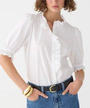 J. Crew Ruffle-Trim Button-Up Shirt Cotton Poplin White Size XS