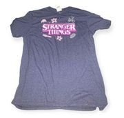 Stranger Things Blue T-Shirt with Pink Logo Sz Large Adult NEW NWT