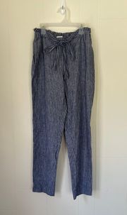 Beach Lunch  linen cotton pants blue striped drawstring Women’s Small