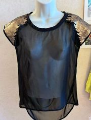 Fun and Flirt Ladies Size XS Black Sheer Polyester Short Sleeve Shirt