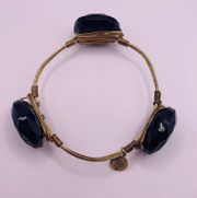 Bourbon And Bowties Gold Tone Black Beaded Bangle Statement Bracelet