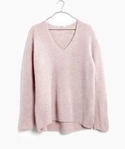 Madewell Woodside Sweater 100%Merino Wool V-Neck Pullover Pink Womens Small