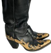 Old Gringo Vintage Snake Skin Leather Tall Pointy Boots Black 3" Heel Sz 8.5 B