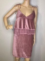 Velvet Layered Mini Dress Dusty Rose With Swiss Dot Panel Spaghetti Strap XL