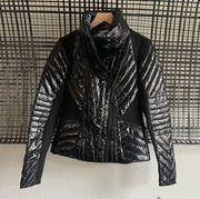 Noir motion panel shiny puffer jacket