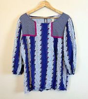 Matilda Jane Blouse Womens Size L Rayon Colorful Boho Logo Preppy 3/4 Sleeve NEW