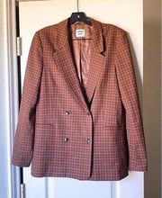 Blazer Freshman Check Plaid Houndstooth Double-Breasted Brown Pink L EUC