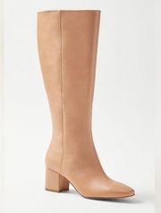New Ann Taylor Block Heel Leather Boots Sz 9.5 Cream tan Calf-High #597207 tall