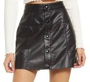 Faux Leather Snap Front A-Line Mini Skirt