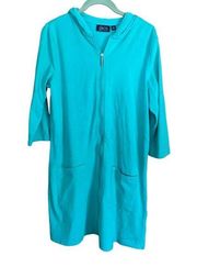 Denim & Co Turquoise Zipper Front Beach Cover Up Size Small