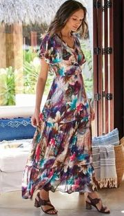 Soft Surroundings Italian Dream Maxi Dress in Dark Floral Size Medium