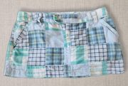 Arizona Jeans VINTAGE! Quilted Plaid Teal/Cream/Blue Cargo Mini-Skirt, Women’s -7-