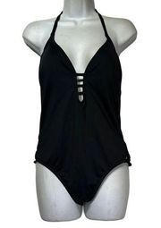 laundry by shelli segal black deep v plunge one piece swimsuit Size M