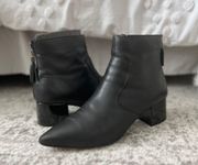 Black Ankle Leather Bootie, Size 8