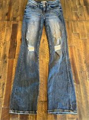 BKE universal fit mid rise bootcut denim jeans size 25 long distressed