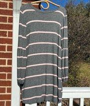 As U Wish Gray Long Sleeve Pink Striped Dress Women's Medium