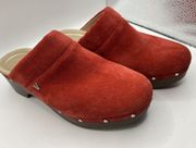 Vionic Womens Kacie Slip On Mules Clogs Sz 6 Red‎ Suede Leather Wood Heel EUC