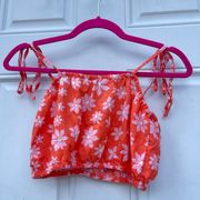 X Wrangler orange + white floral cropped cami top