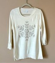 NY & CO | Cream Studded Snowflake Knit Sweater Sz M