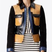 Tory Burch color block Leather & Suede Jacket Tristan 8 NWT