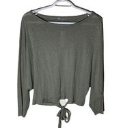 LA Made linen blend front tie long sleeve top with keyhole back size S