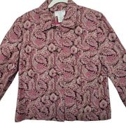 Covington Womens 12P Bohemian Red Paisley Tapestry Jacket Shacket With Pockets