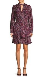 Scatters Print Long Sleeve Tiered Dress