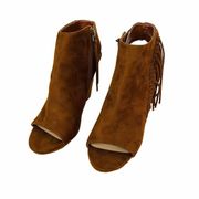 Coconuts Women's Brown Suede Open Toe Fringe Booties Shoes Size 9