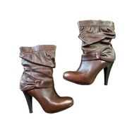 Gianni Bini Ava Boots Mid Calf Brown Leather Round Toe Heel Zip Lined Size 8M