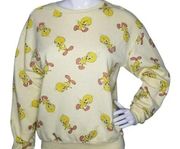 Looney Tunes Sweatshirt Pullover Crew Neck All Over Tweety Bird Yellow Large