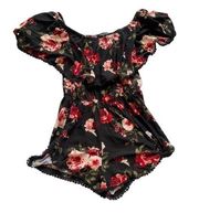 Floral Romper - Size XS Black/Red/Green