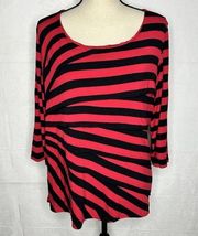 Dana Buchman Tiered Red Black 3/4 Sleeves Top Blouse Sz XL Stretch