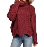 3/$30 Lulu's | Call Me Cozy Wine Red Cable Knit Turtleneck Sweater