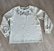 Ann Taylor Sweatshirt Womens Medium Floral Embroidered Gray