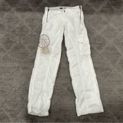 BCBG MaxAzria White Embroidered Cargo Pants Size 0 Y2K