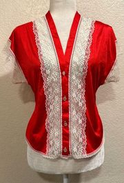 Sleepwear Vintage 70s Red Lace Pj Lingerie Top