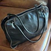 Plinio Visona Leather Handbag, black in color