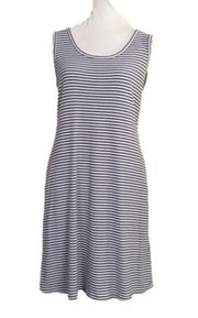 Ronni Nicole Women Blue And White Stripe Casual Dress Medium