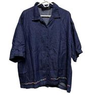 Company One Women 3X Denim Blue cotton button Up shirt BOE-C