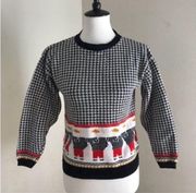 Vintage Houndstooth Knit Pullover Sweater Funky Crop  Black Red White Small