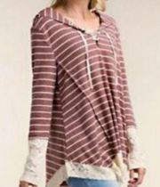 Kori America Striped Lace Bottom Shirt