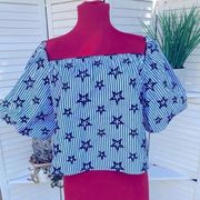 NWT ROMEO & JULIET Cuture blue white striped stars cropped top blouse sz M