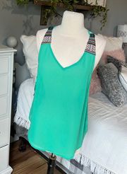 Silk Tank Top Green Flowy Womens Large