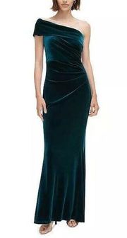 Eliza J Women's One Shoulder Solid Velvet Gown NWT Size 6 In Hunter Green