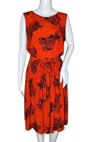 Carole Little St Tropez West Dress Womens 12 Orange Black Floral Wrap Vintage