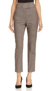 Houndstooth High Rise Waist Ankle Crop Straight Leg Trouser Pant