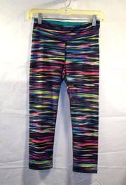 Live Love Dream Leggings Womens Size Small Capris Cropped Striped Black Multi Color