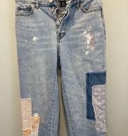 patchwork straight jeans