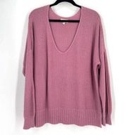 Lucky Brand Women's Waffle Knit V Neck Long Sleeve Pullover Sweater Pink Medium